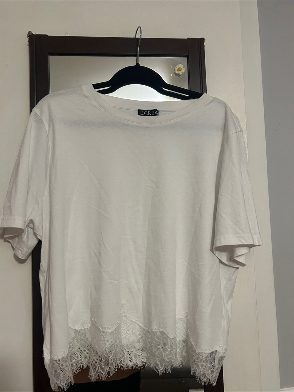 J. Crew White Short-Sleeve Tee with Lace Hem